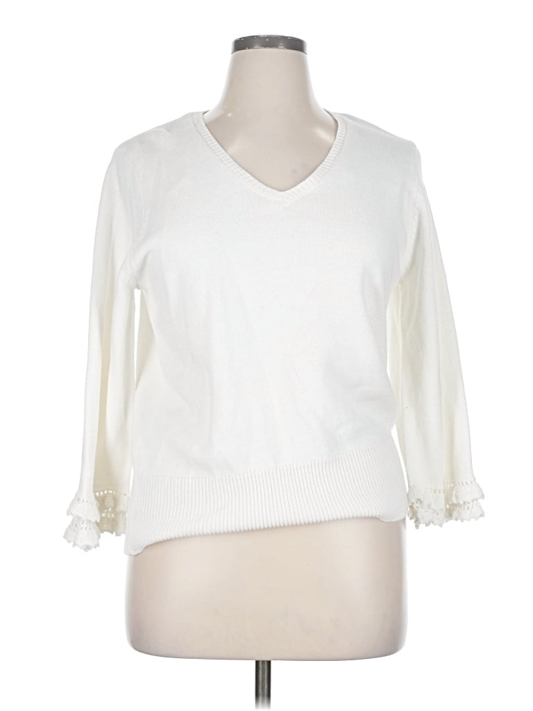 Pre-owned Joseph A 3/4 Sleeve Top Ivory V Neck Tops In White