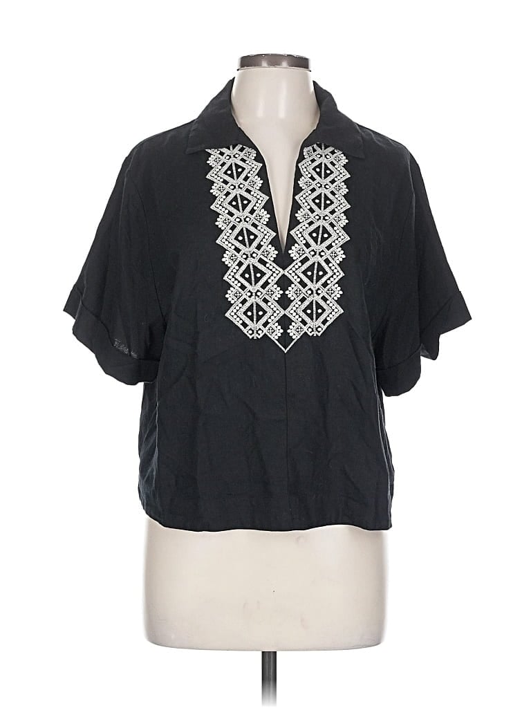 Pre-owned Banana Republic Factory Store Short Sleeve Blouse In Black