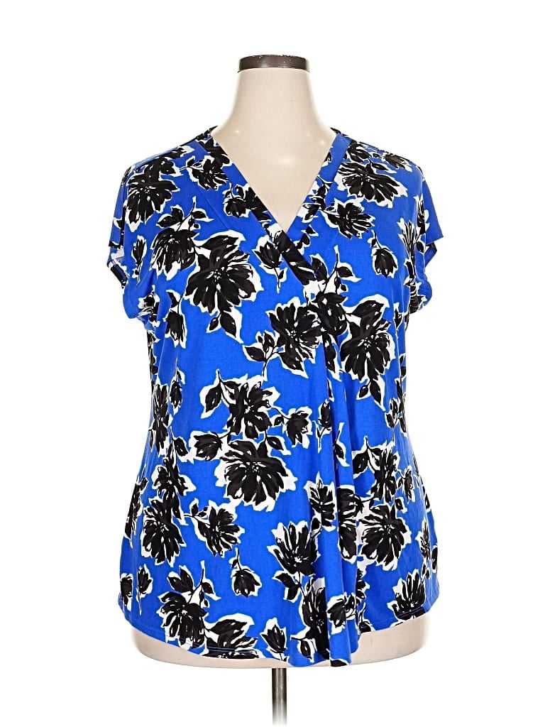 Pre-owned Lane Bryant Short Sleeve Blouse In Blue