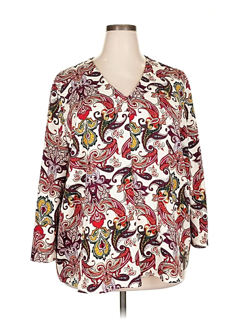 Pre-owned Chico's 3/4 Sleeve Blouse In Burgundy