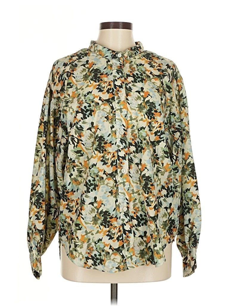 Pre-owned Catherine Malandrino Long Sleeve Button Down Shirt In Green