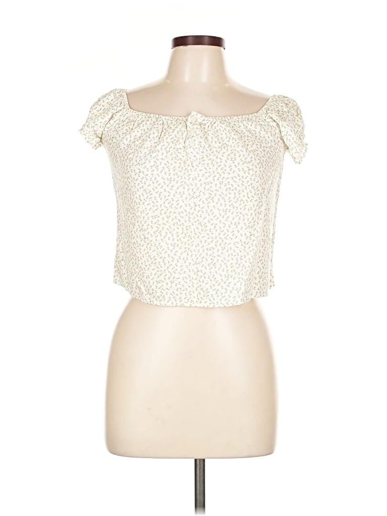 Pre-owned Brandy Melville Short Sleeve Blouse In White