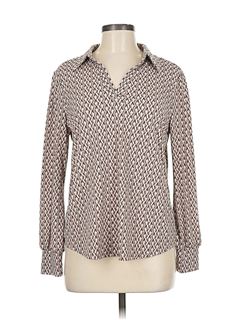 Pre-owned Adrianna Papell Long Sleeve Blouse In Brown