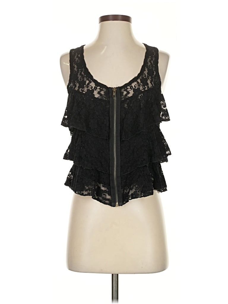 Pre-owned Free Generation Tank Top Black Plunge Neckline Tops