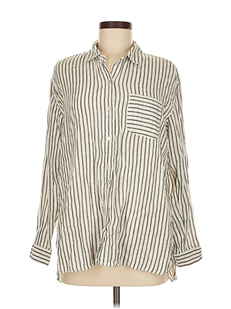 Pre-owned Jjill Long Sleeve Button Down Shirt In White