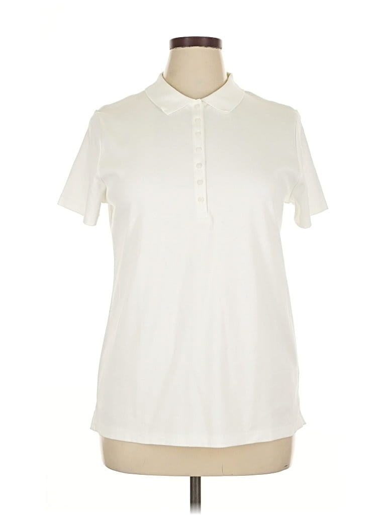 Pre-owned Lands' End Short Sleeve Blouse In White