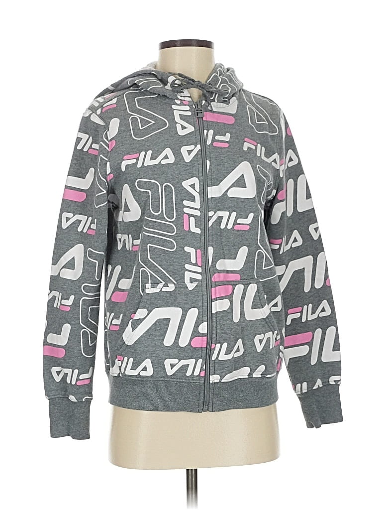 Pre-owned Fila Zip Up Hoodie In Gray