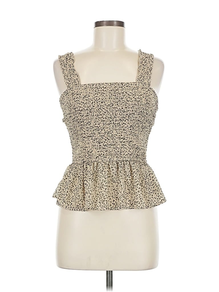 Pre-owned Japna Sleeveless Top Tan Square Neckline Tops In Brown