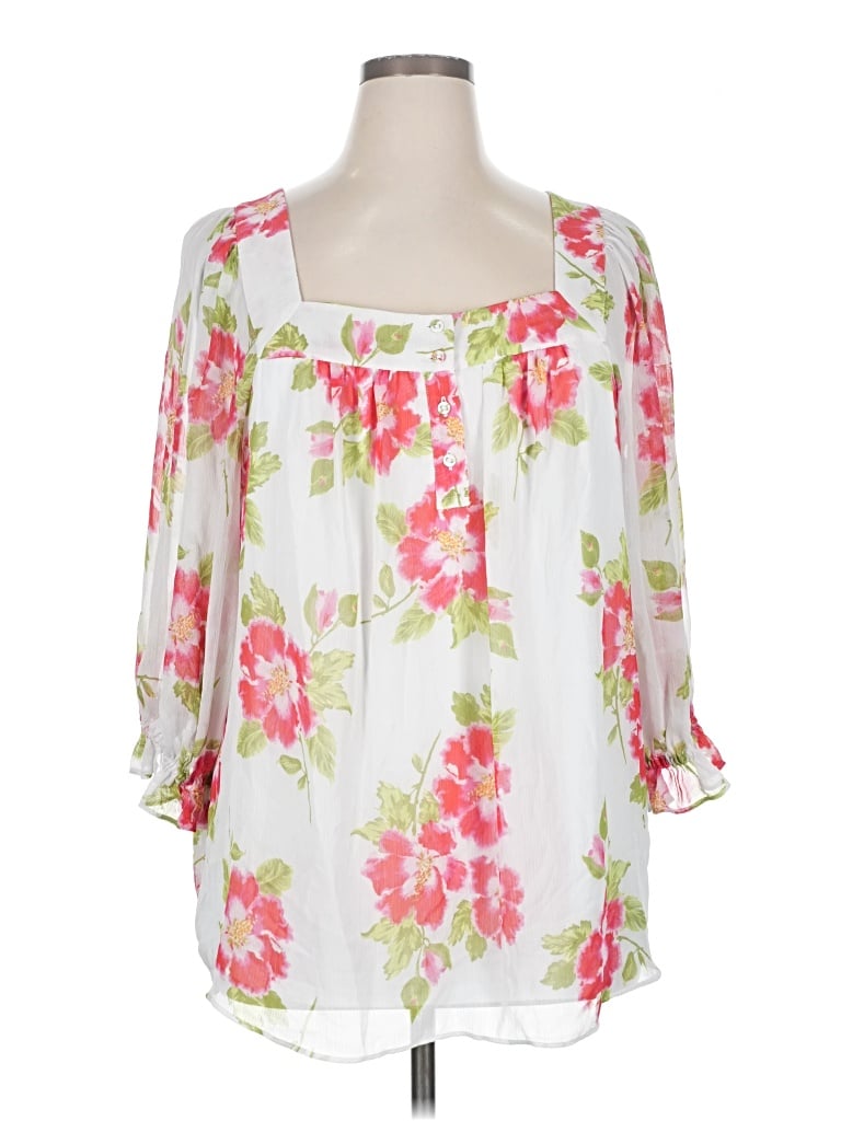 Pre-owned Lc Lauren Conrad 3/4 Sleeve Blouse In White