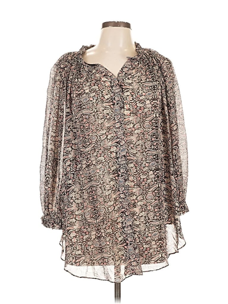 Pre-owned Isabel Marant 3/4 Sleeve Silk Top Gray Tie Neck Tops