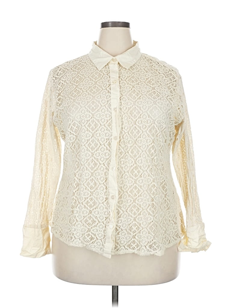 Pre-owned Ny & C Long Sleeve Blouse In White