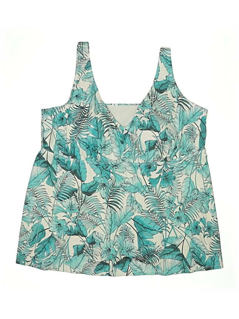Pre-owned Swimsuits For All Swimsuit Top Teal Tropical Pattern Swimwear In Blue