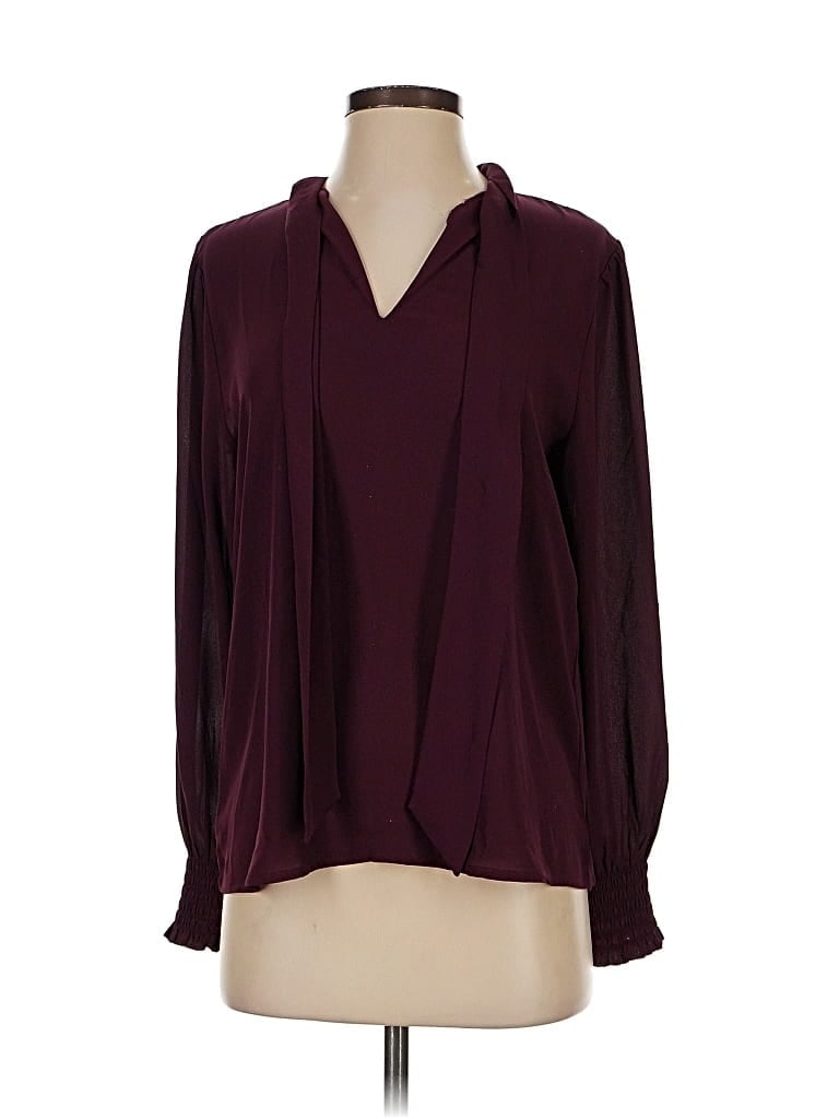 Pre-owned Ann Taylor Long Sleeve Blouse In Burgundy
