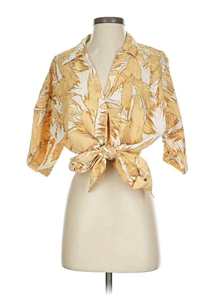 Pre-owned H&m Short Sleeve Blouse In Gold