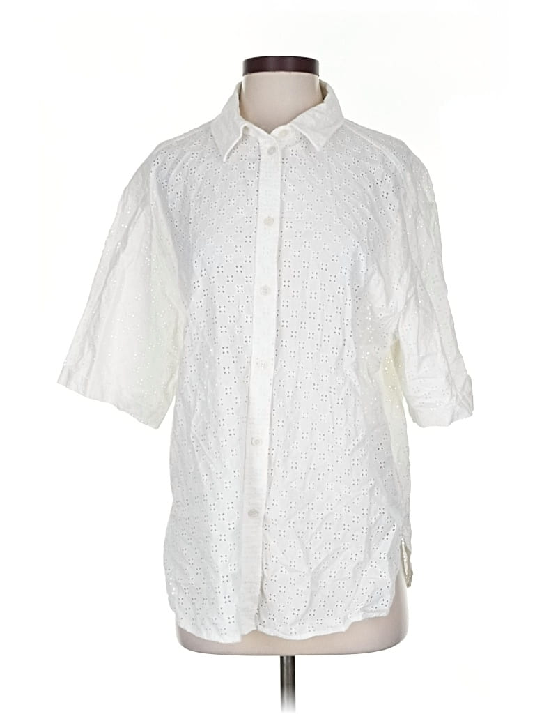 H&M Pre-owned 3/4 Sleeve Button Down Shirt In White