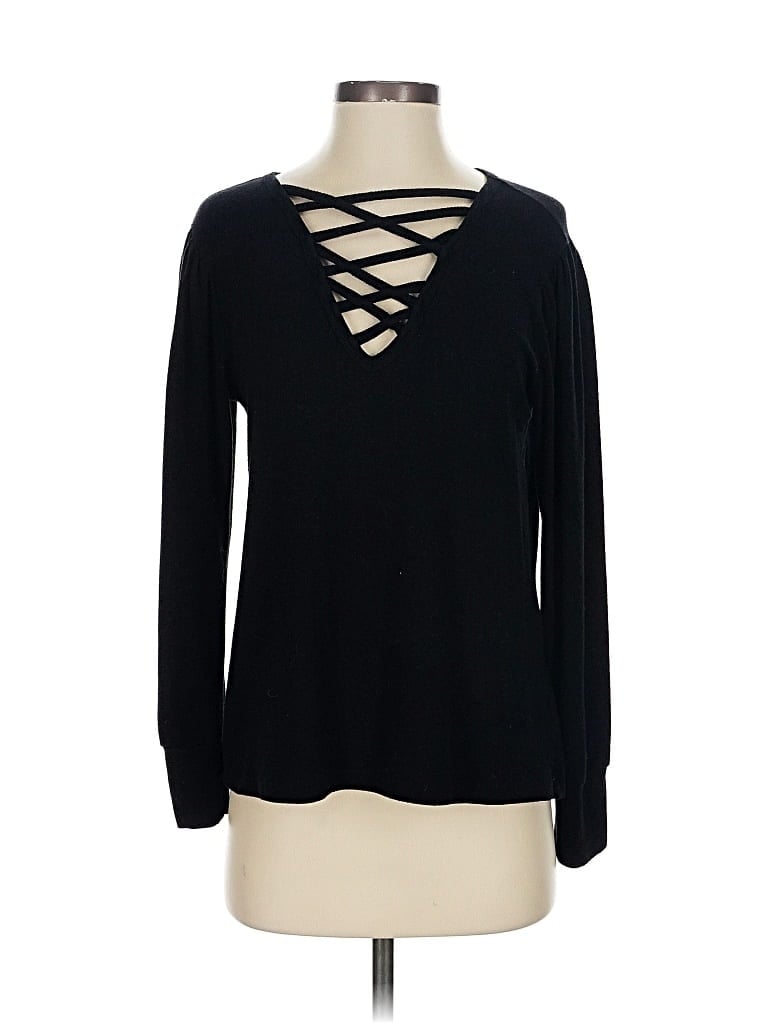 Pre-owned Lna Long Sleeve Top Black Keyhole Neckline Tops