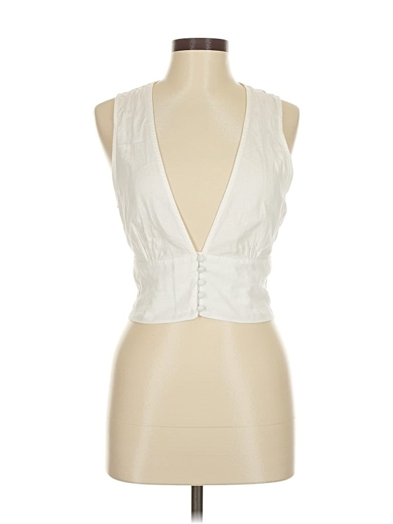 Pre-owned Aerie Tank Top Ivory Plunge Neckline Tops In White