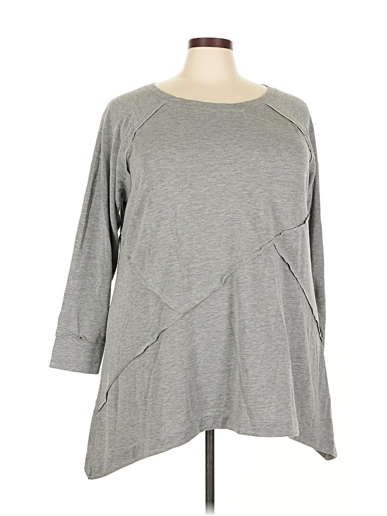 CABLE & GAUGE Pre-owned 3/4 Sleeve Top Gray Boatneck Tops