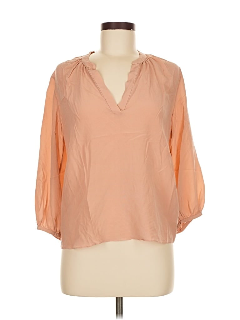 Pre-owned Everlane 3/4 Sleeve Silk Top Orange Open Neckline Tops