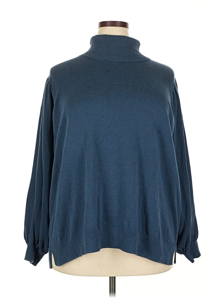 Pre-owned Belle By Kim Gravel Turtleneck Sweater In Blue