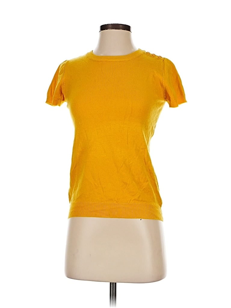Pre-owned Modcloth Short Sleeve Top Yellow Crew Neck Tops