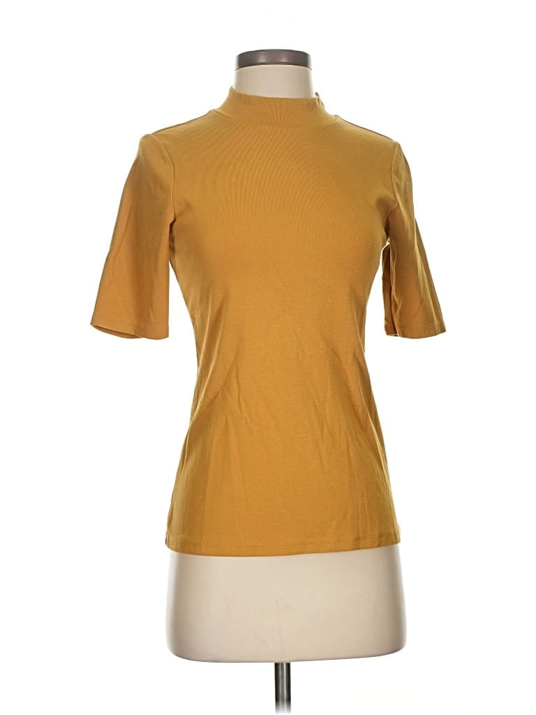 Pre-owned Uniqlo Short Sleeve Top Gold Mock Neckline Tops