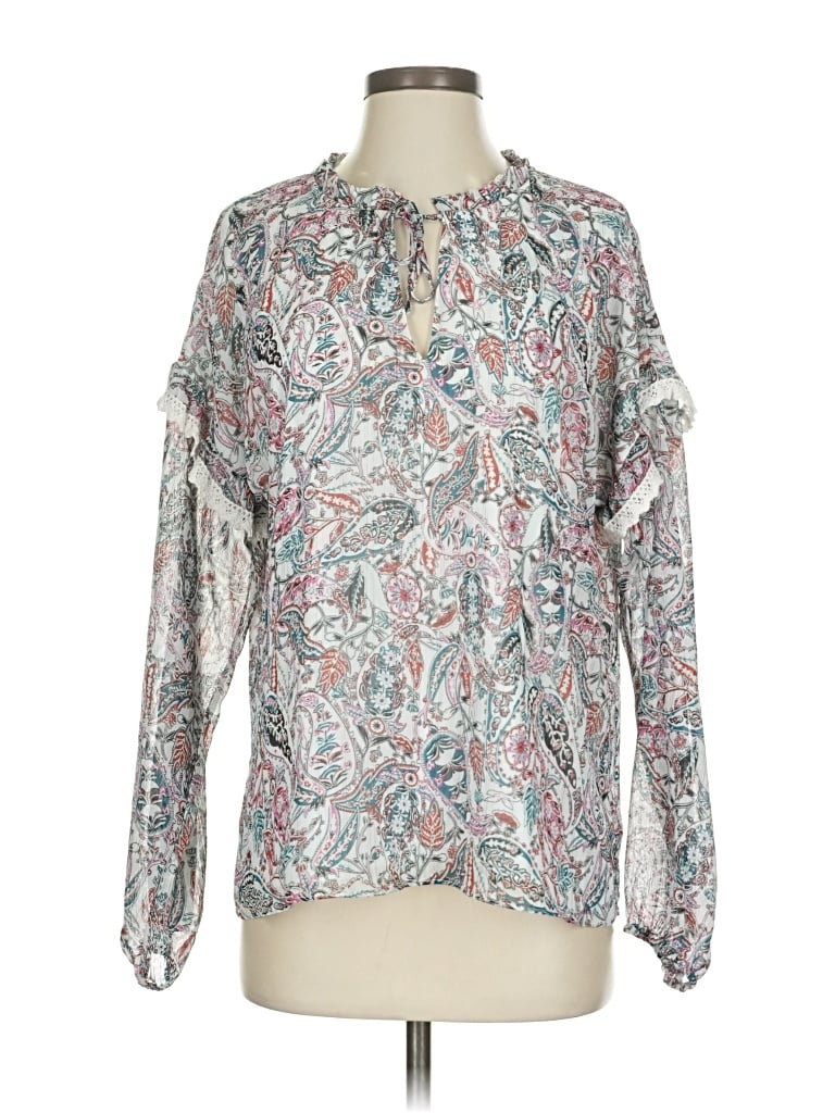 Pre-owned Aqua Long Sleeve Blouse In Silver