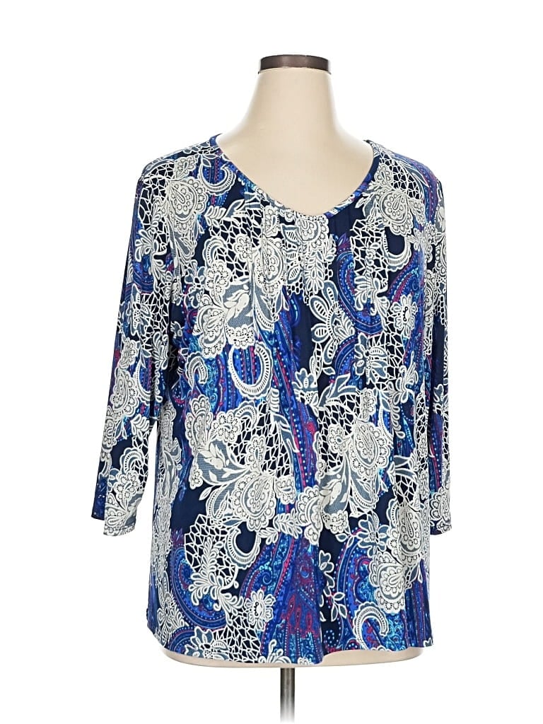 Pre-owned Unbranded 3/4 Sleeve Blouse In Blue