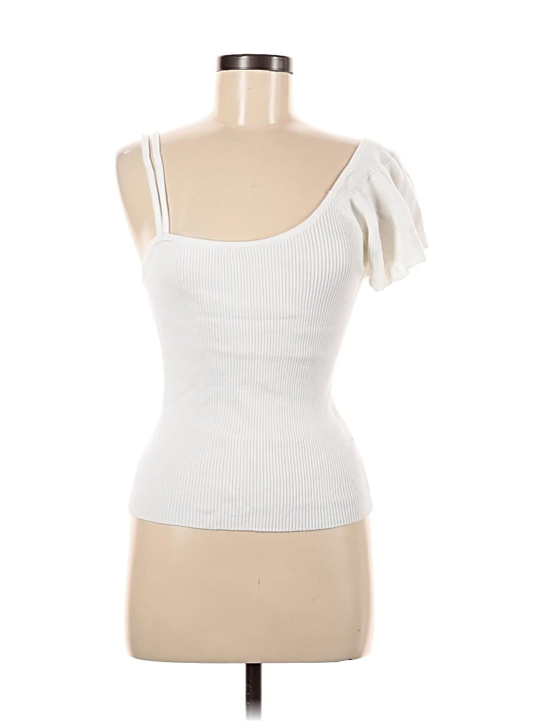 Pre-owned Maeve By Anthropologie Short Sleeve Top White One Shoulder Neckline Tops