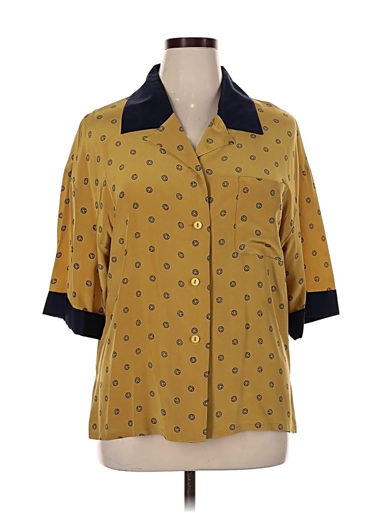 Pre-owned Tahari 3/4 Sleeve Button Down Shirt In Yellow
