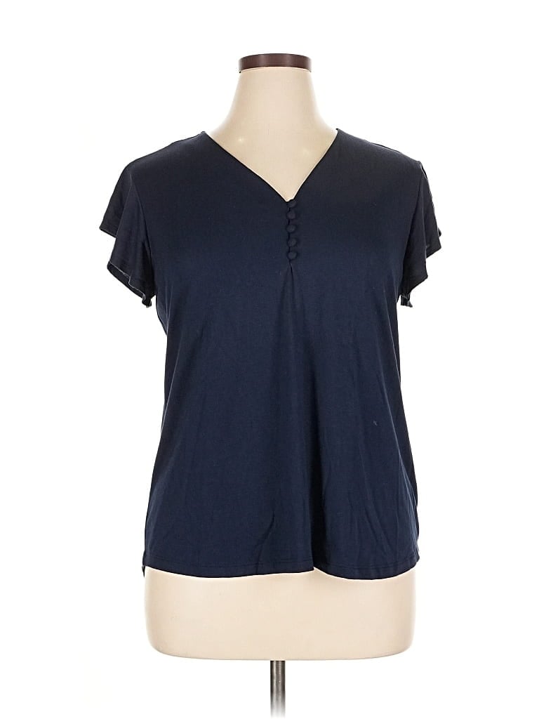 Pre-owned Liz Claiborne Short Sleeve Top Blue V Neck Tops
