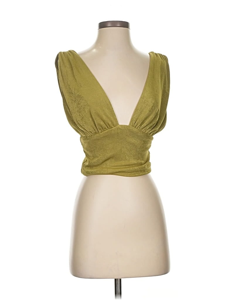 Pre-owned Et Clet Sleeveless Top Green Plunge Neckline Tops