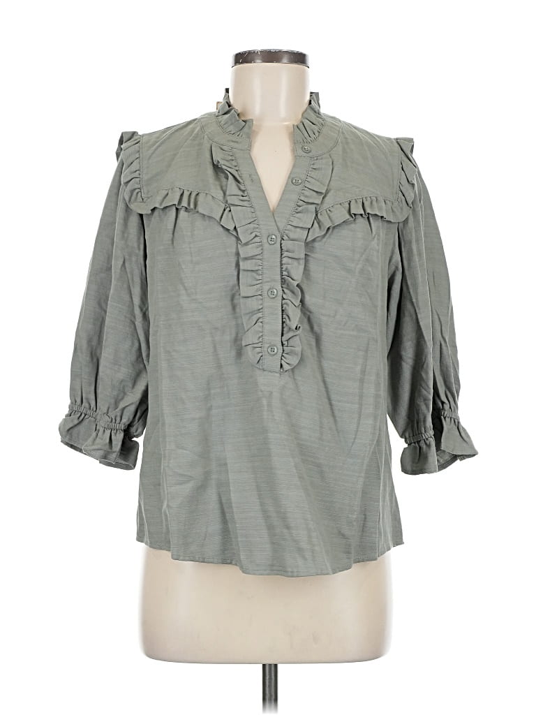 Pre-owned Democracy 3/4 Sleeve T-shirt In Gray