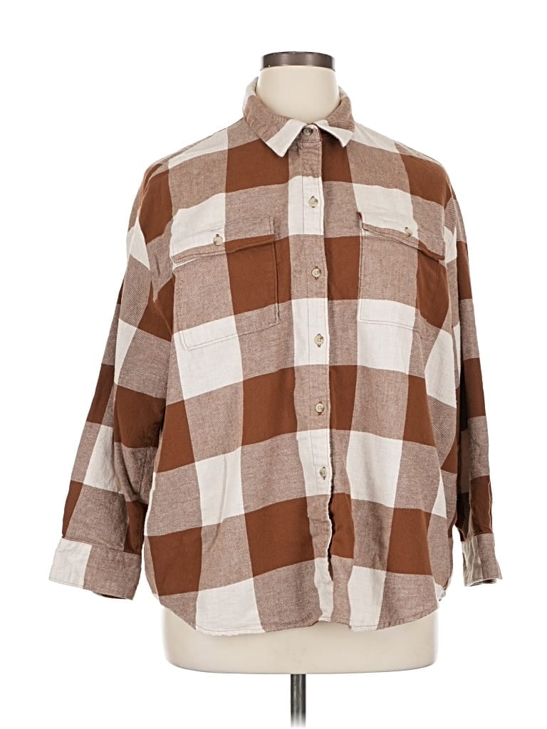 Pre-owned Old Navy 3/4 Sleeve Button Down Shirt In Brown