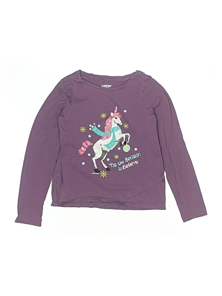 Pre-owned Lands' End Kids' Long Sleeve T-shirt In Purple
