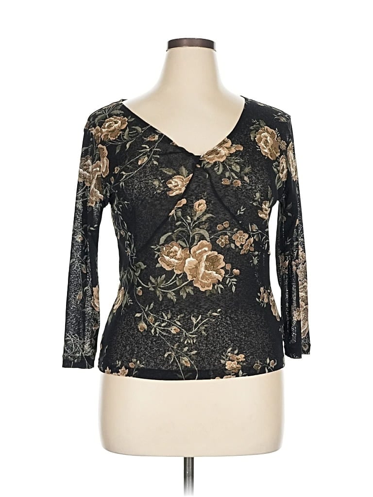 Pre-owned Nine West 3/4 Sleeve Top Black Sweetheart Neckline Tops