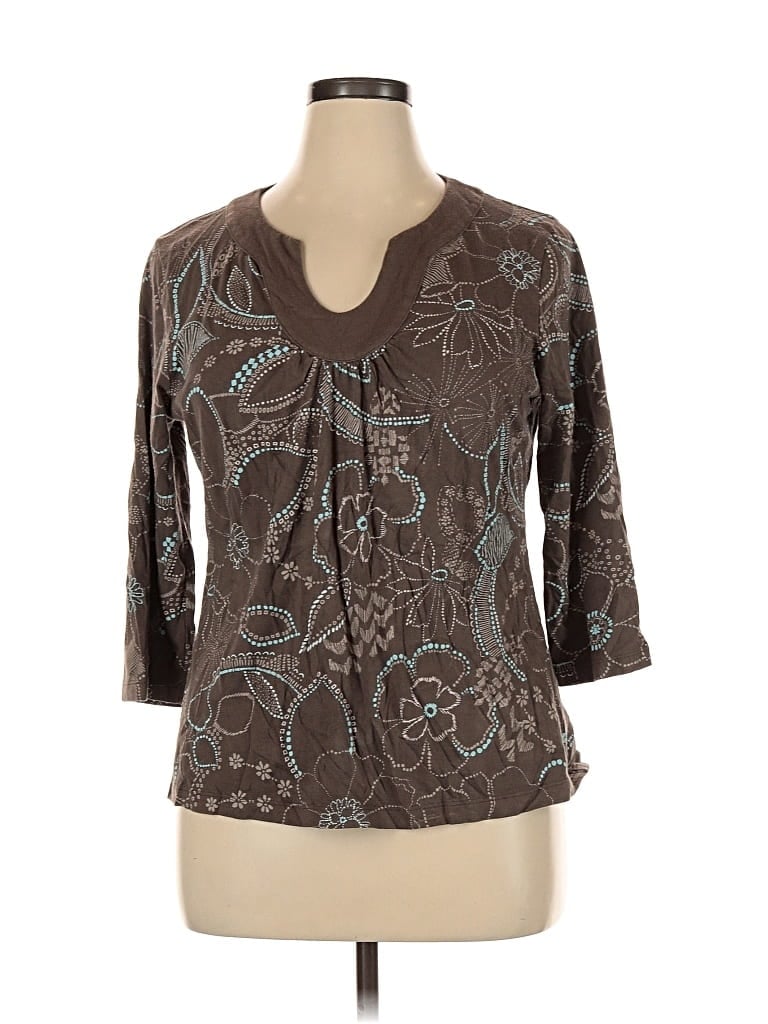 Pre-owned Croft & Barrow 3/4 Sleeve T-shirt In Brown