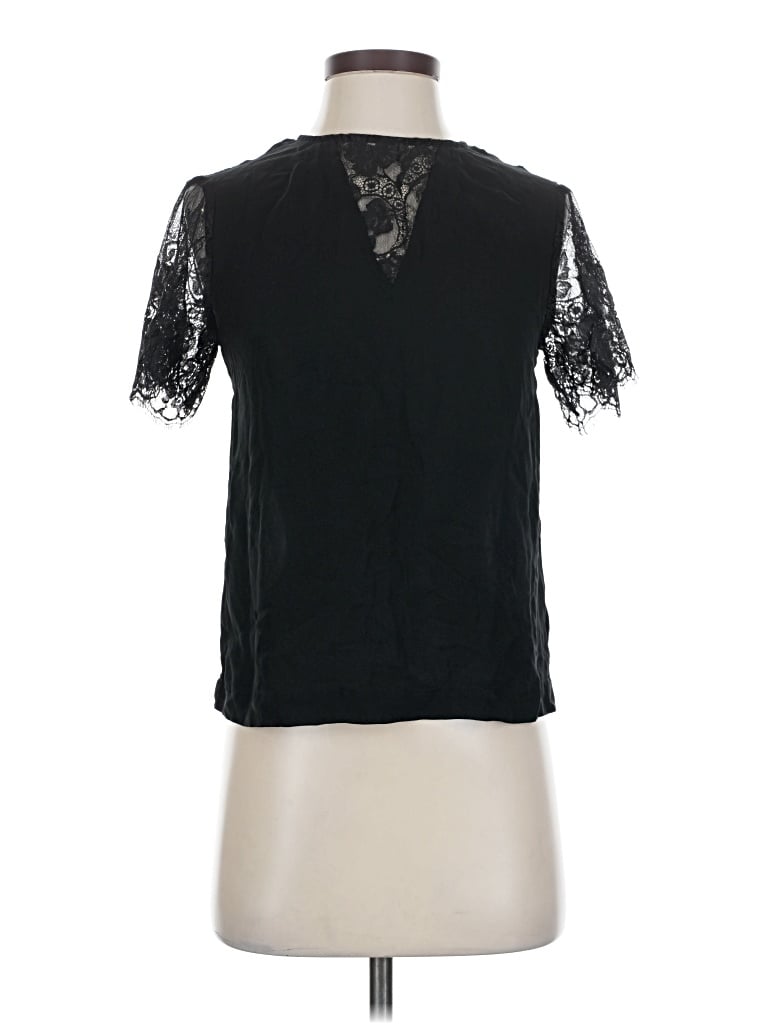 Pre-owned Love Token Short Sleeve Silk Top Black Mock Neckline Tops