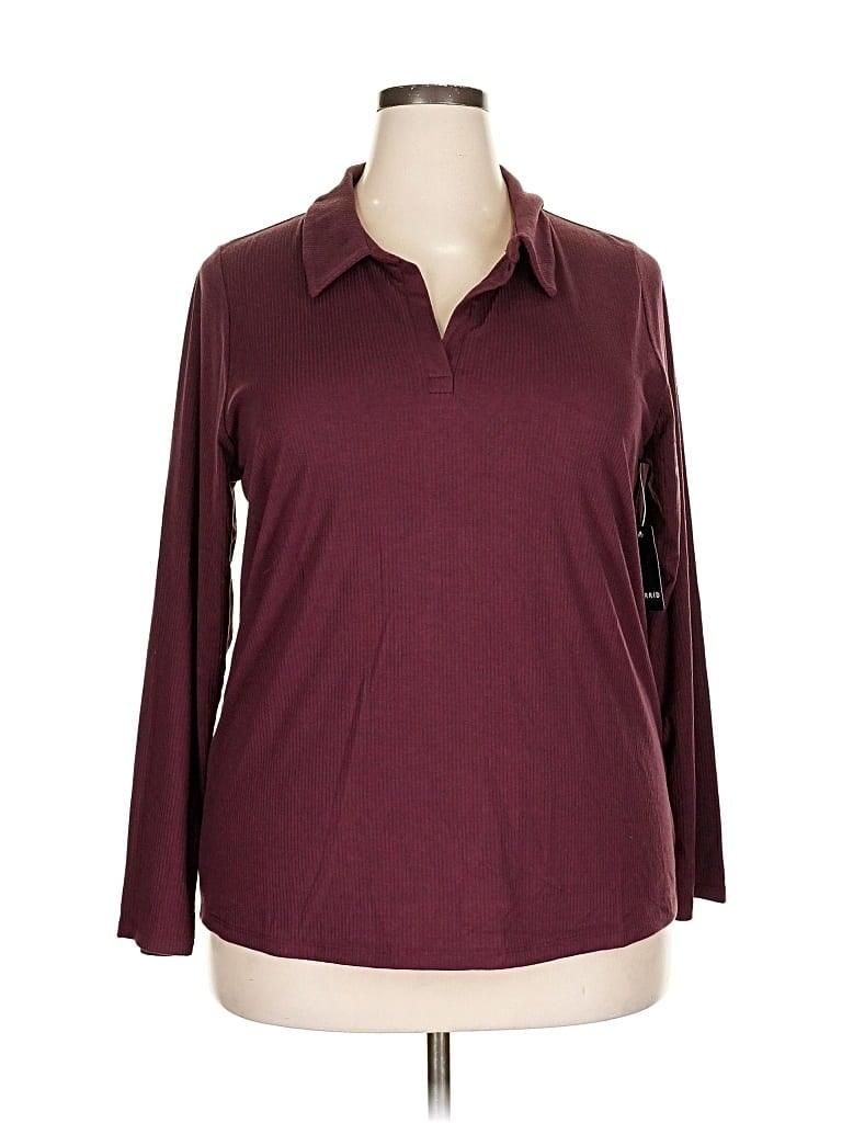 Torrid Long Sleeve Polo Shirt In Burgundy