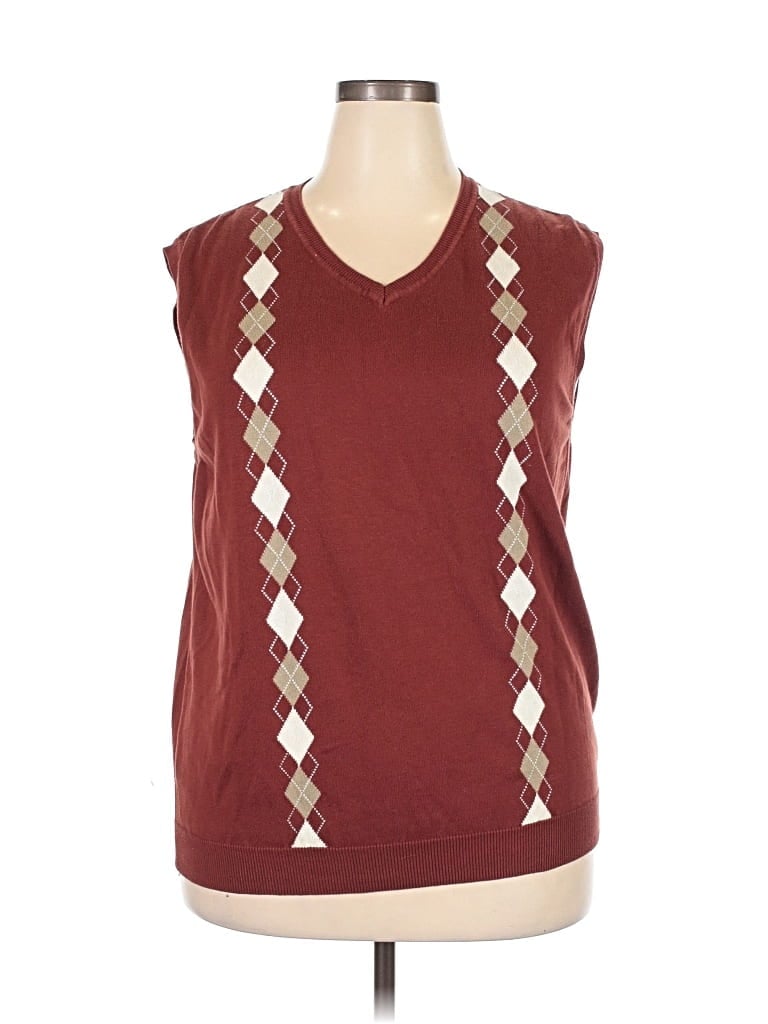 Pre-owned Haggar Sleeveless Top Burgundy Argyle Pattern V Neck Tops