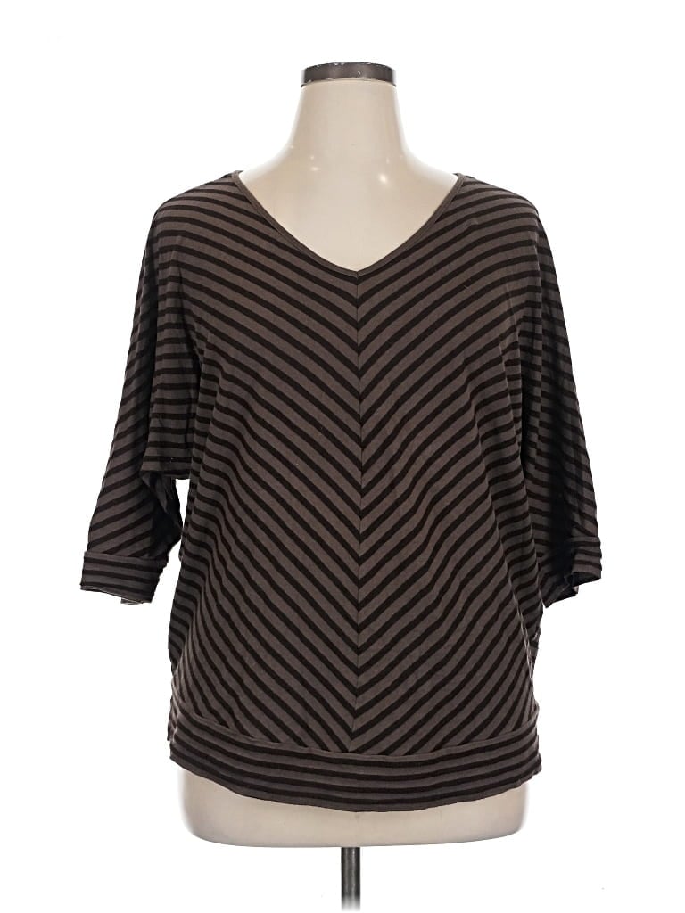 Pre-owned Lane Bryant 3/4 Sleeve Top Brown V Neck Tops