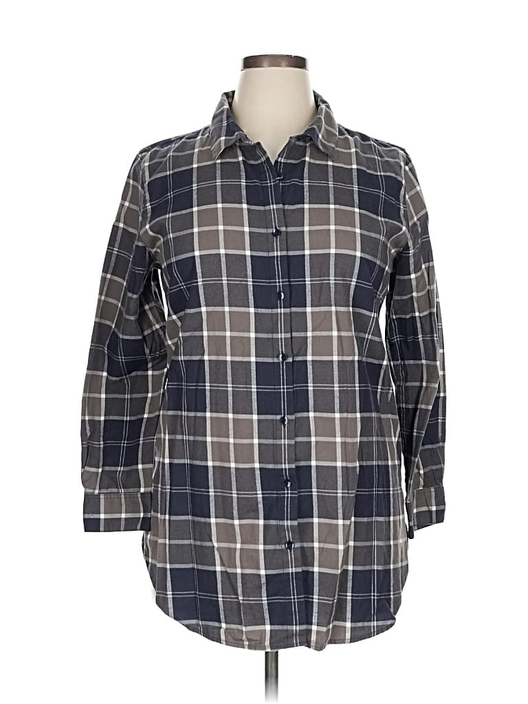 Pre-owned Garnet Hill 3/4 Sleeve Button Down Shirt In Gray