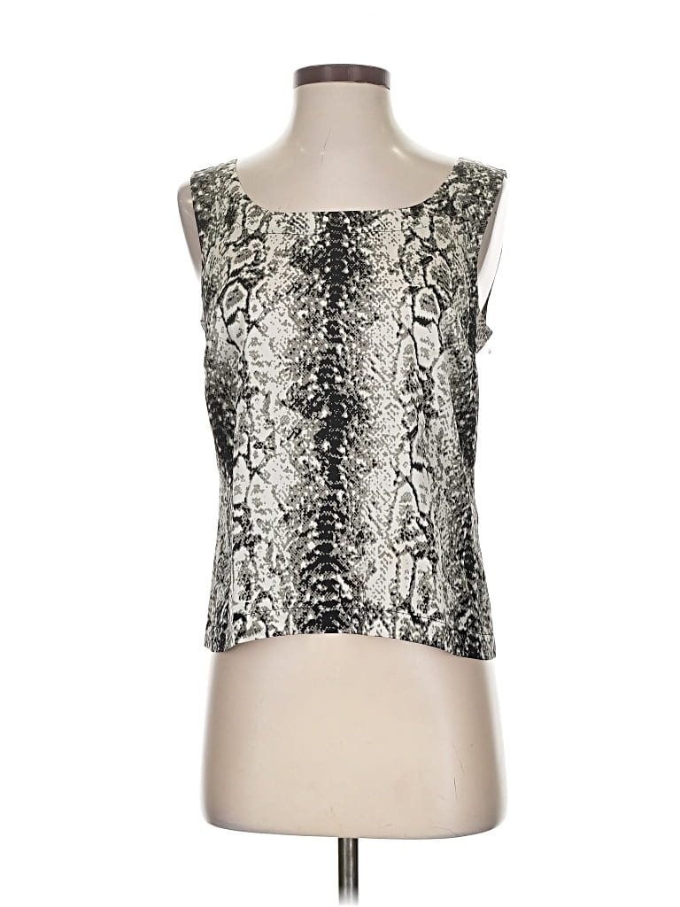 Pre-owned St John Sleeveless Silk Top Silver Scoop Neck Tops