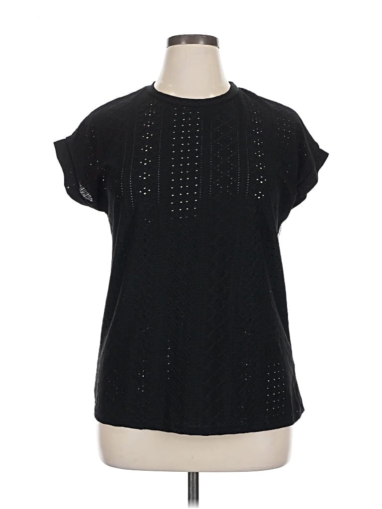 Pre-owned Unbranded Short Sleeve Top Black Keyhole Neckline Tops