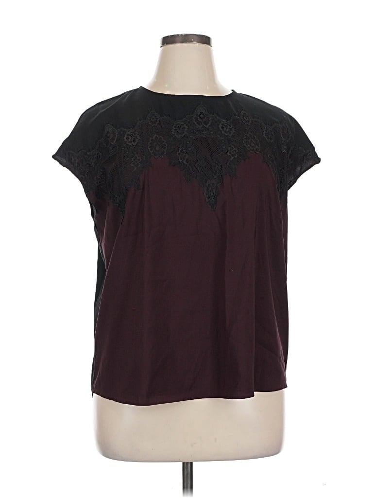 Pre-owned Express Short Sleeve Top Burgundy Keyhole Neckline Tops