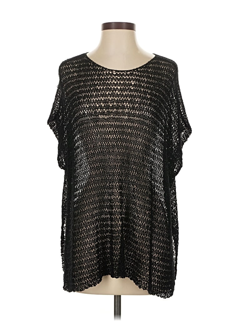 Pre-owned Eileen Fisher Short Sleeve Top Black Scoop Neck Tops