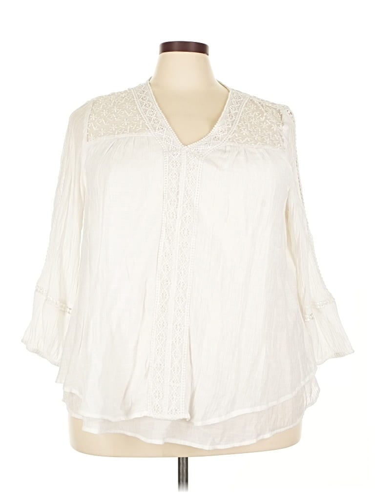 Pre-owned Style & Co 3/4 Sleeve Blouse In White