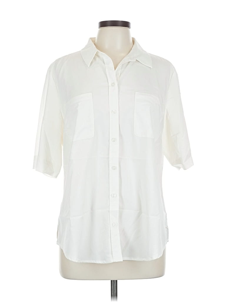 Pre-owned Chico's Short Sleeve Blouse In White