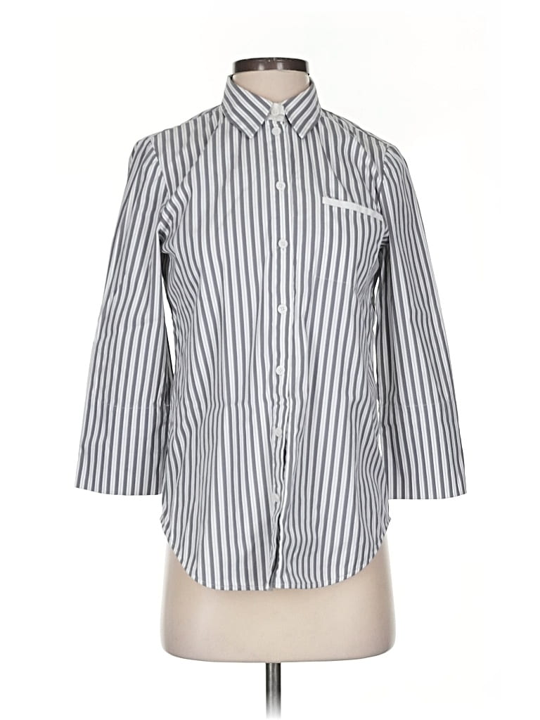 Pre-owned Lafayette 148 3/4 Sleeve Button Down Shirt In Gray