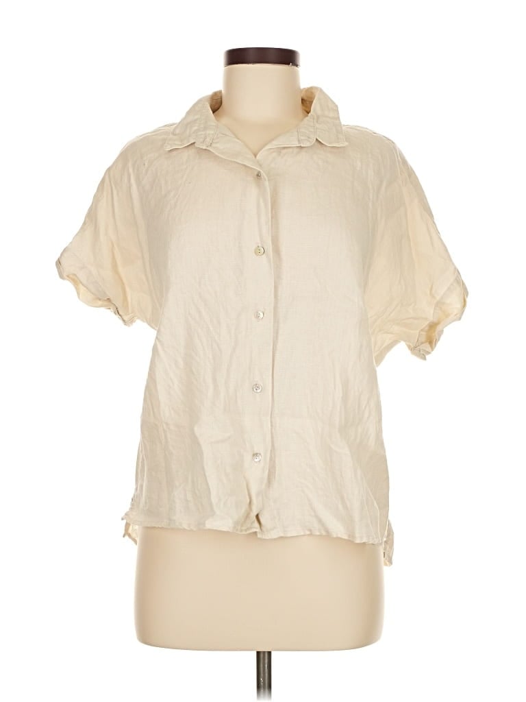 Pre-owned Tahari Short Sleeve Blouse In White